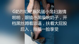 G奶烈焰红唇风骚小荡妇激情啪啪，眼镜小黑吸吮奶子，开档黑丝蹲着舔逼，扶着大屁股后入，抽插一脸享受